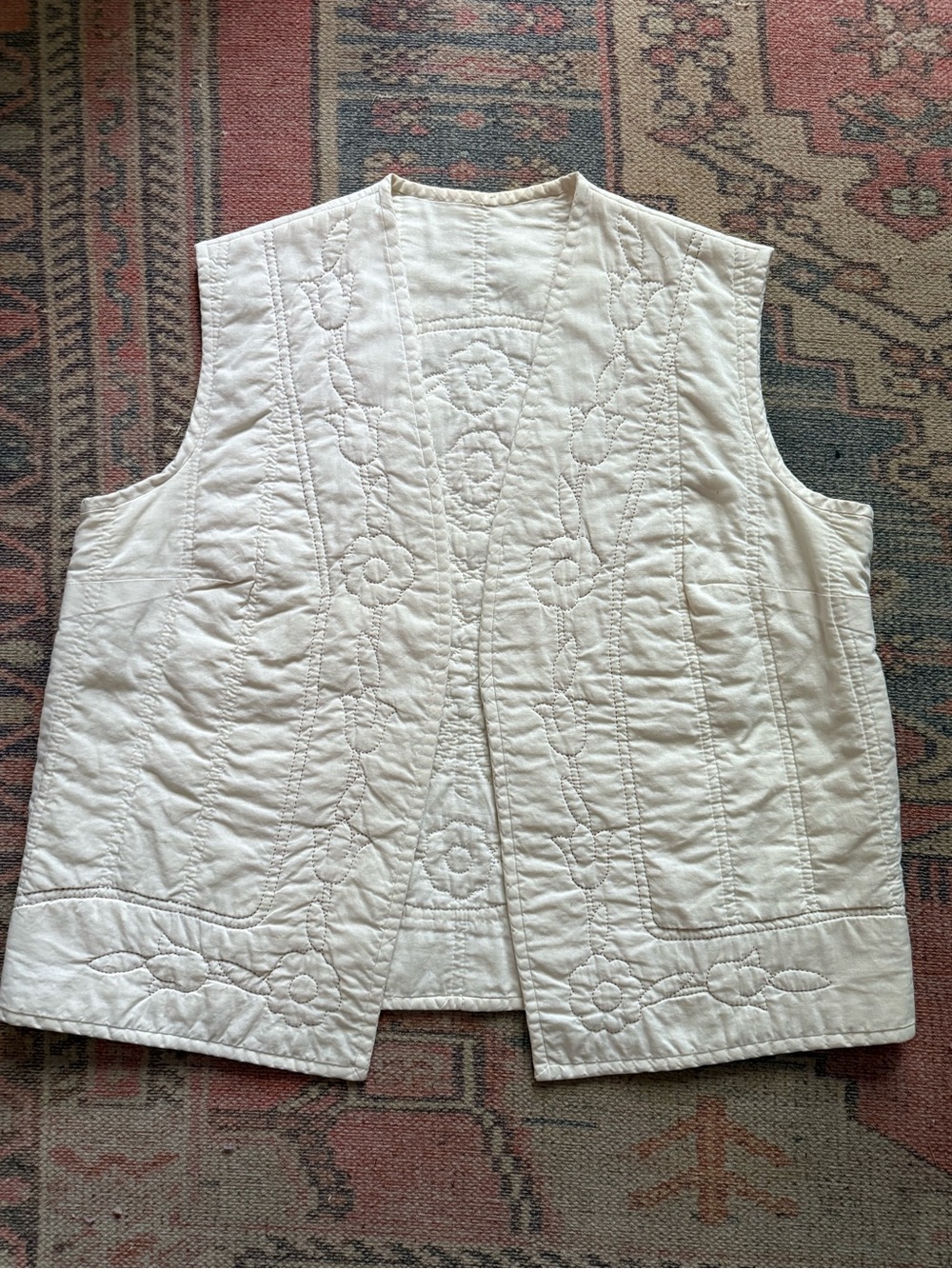 Handmade Quilted White Folk Art Vest